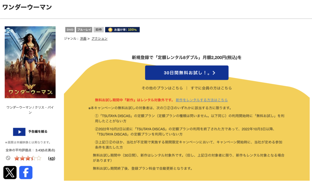 TSUTAYADISCAS『ワンダーウーマン』