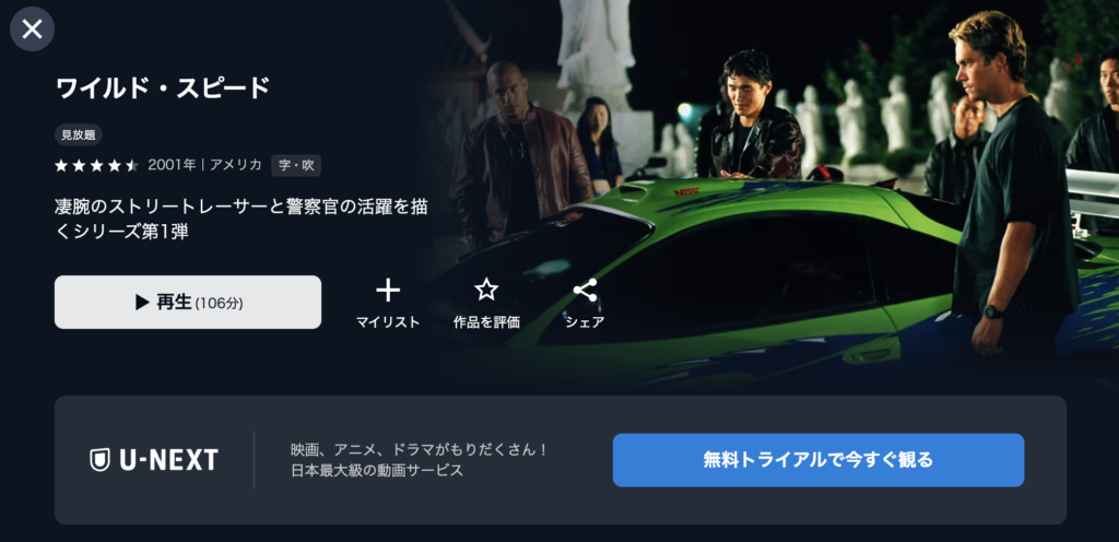 U-NEXT『ワイルド・スピード』