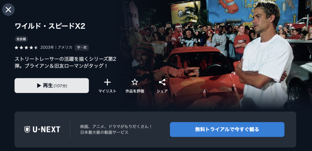 U-NEXT『ワイルド・スピードX2』