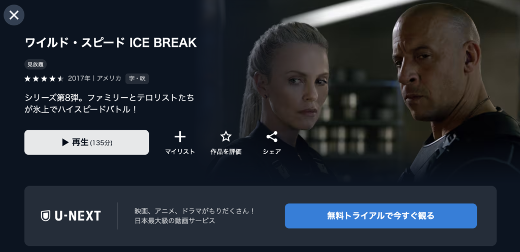 U-NEXT『ワイルド・スピード ICE BREAK』