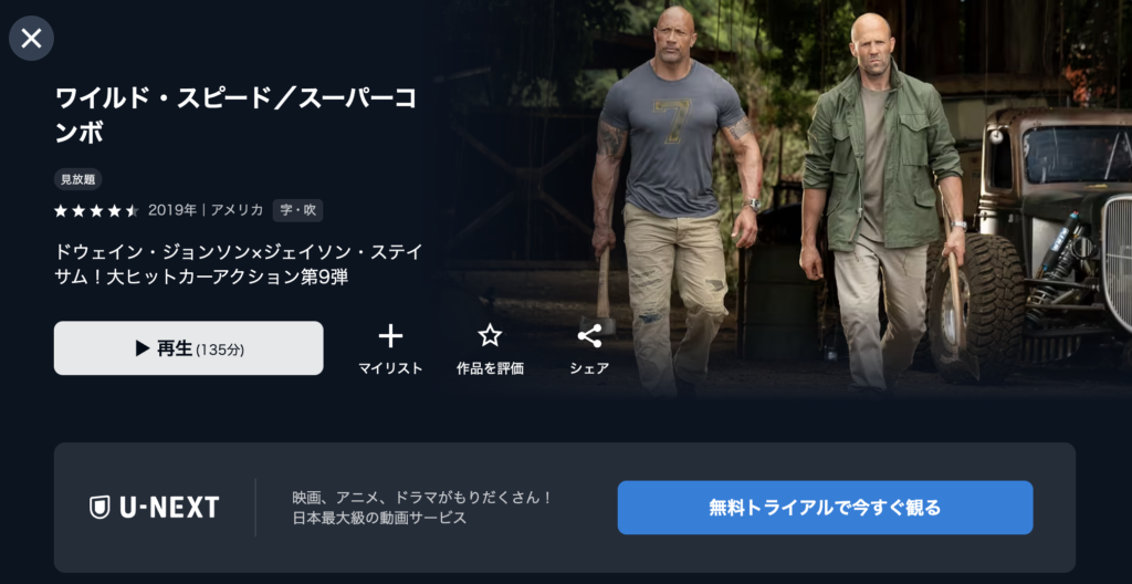 U-NEXT『ワイルド・スピード/スーパーコンボ』