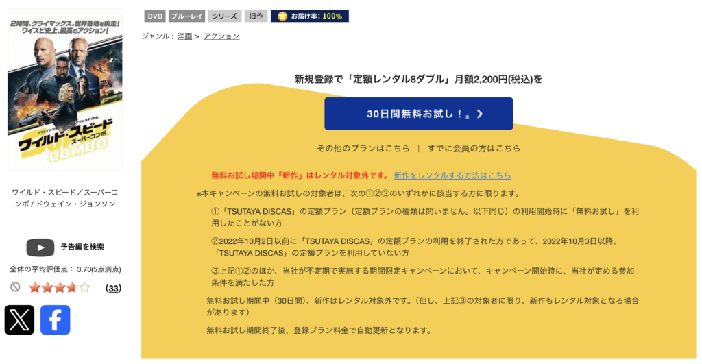 TSUTAYADISCAS『ワイルド・スピード/スーパーコンボ』