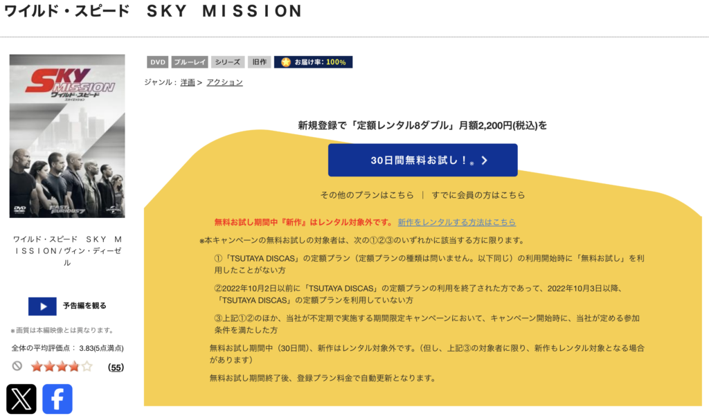 TSUTAYADISCAS『ワイルド・スピード SKY MISSION』