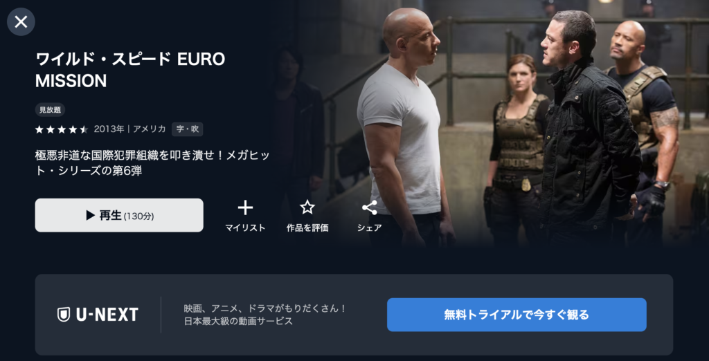 U-NEXT『ワイルド・スピード EURO MISSIO』