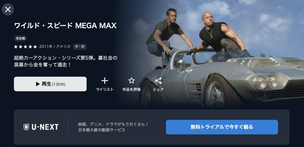 U−NEXT『ワイルド・スピード MEGA MAX』