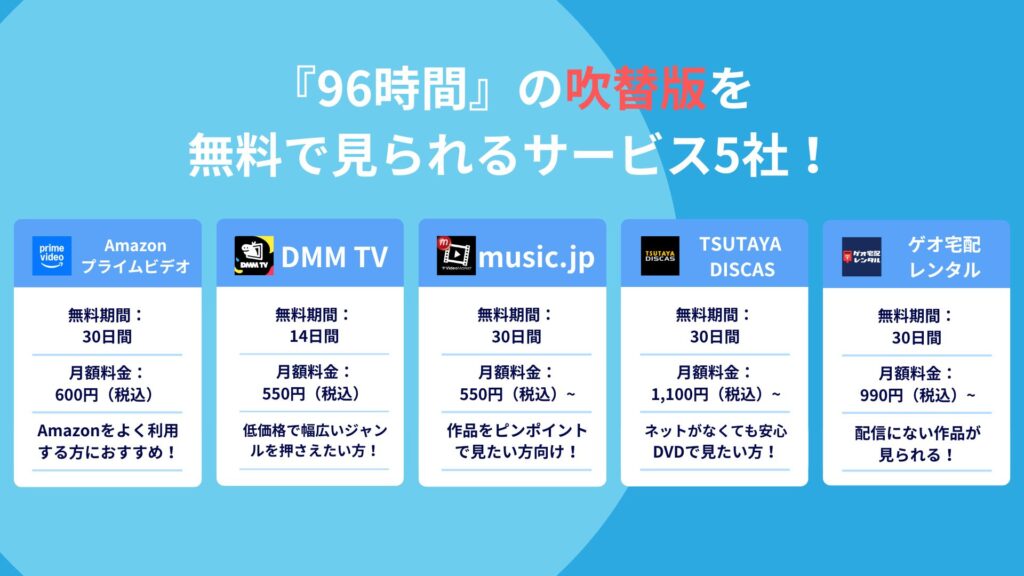 『96時間』吹替版を
無料で視聴できるサービス！