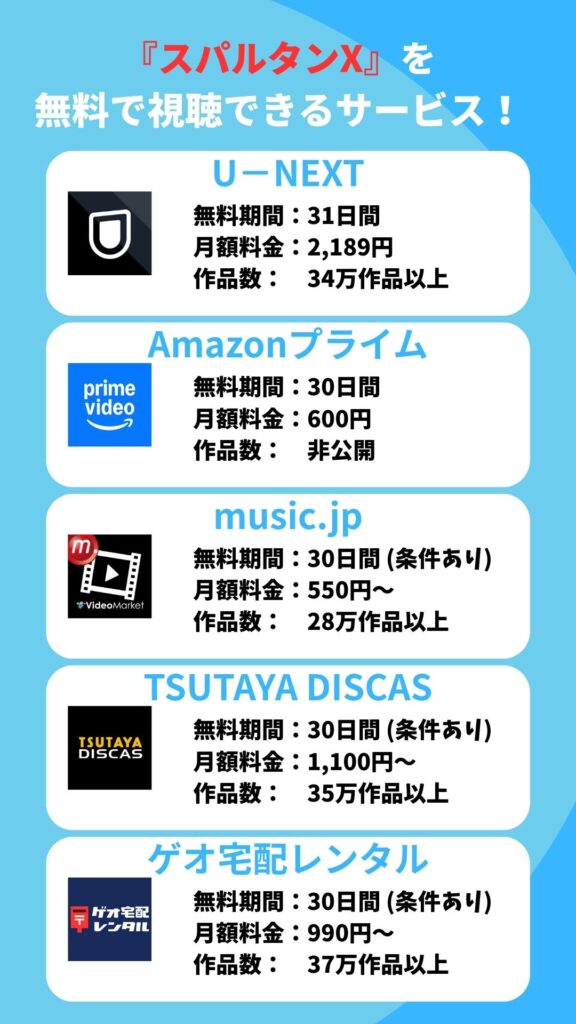 「スパルタンX」を無料視聴できるサービス