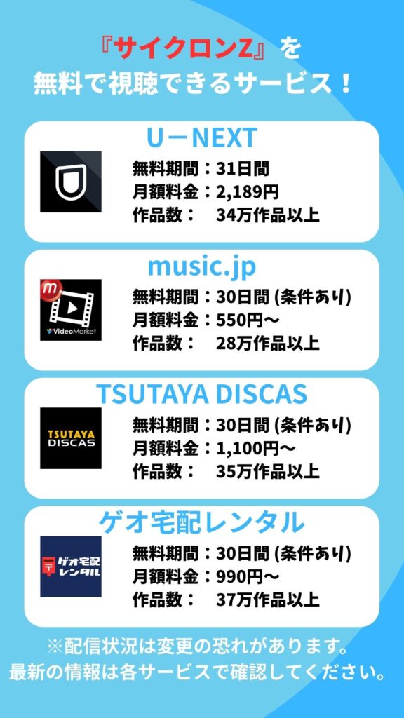 『サイクロンZ』を
無料で視聴できるサービス!